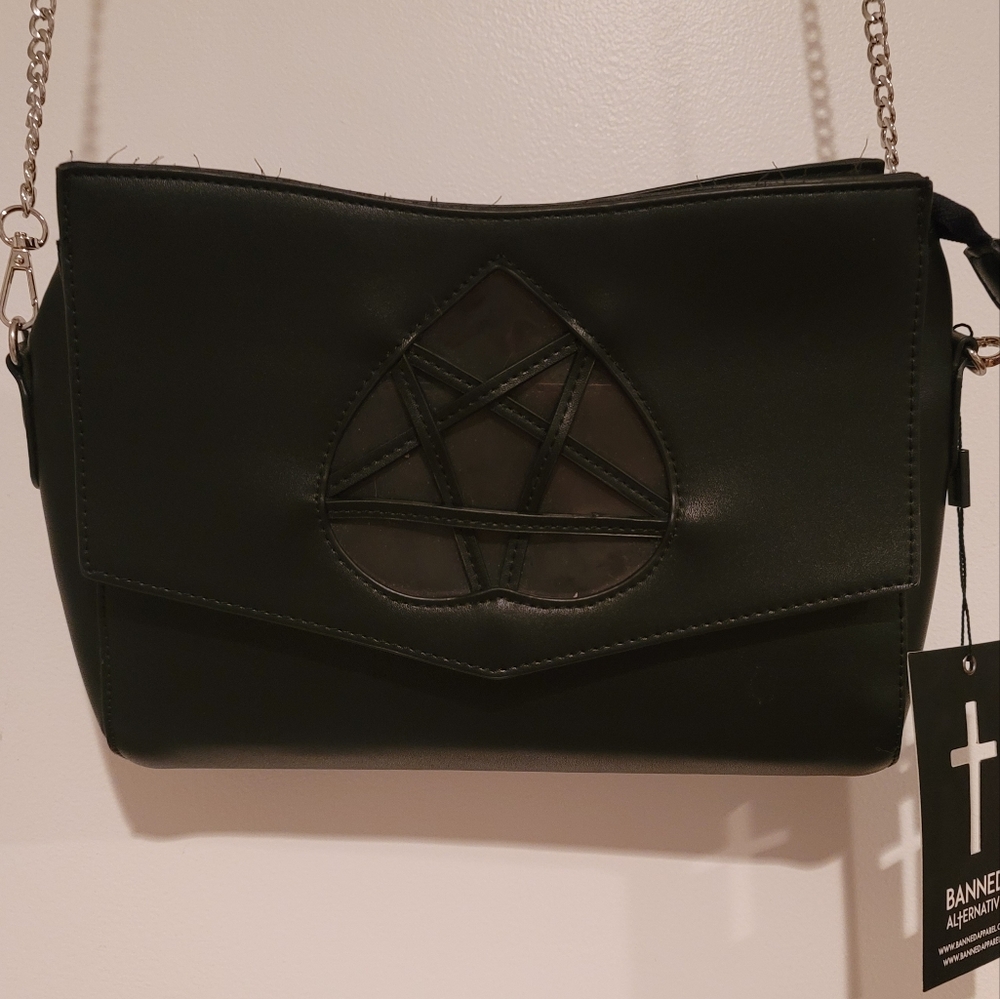 Pleather and Chain Heartagram Purse Goth Emo Punk